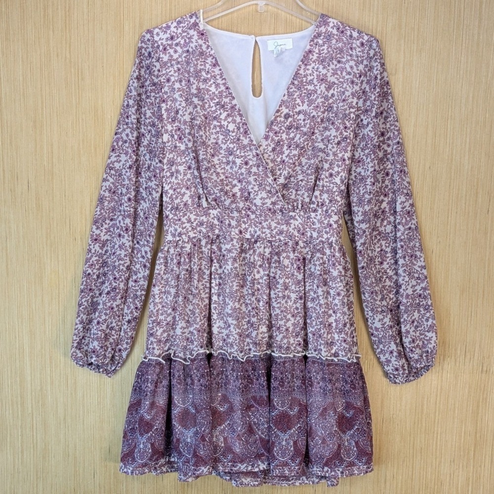 Japna Dress‎ Womens Large Purple Floral Mini Fit & Flare Flirty Cottagecore Boho